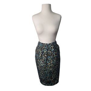 Ellen Tracy Animal Print Brown|Multi Skirt with Pockets Womens Size 12 NWT